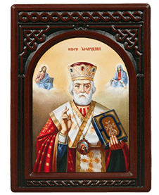 Икона-хачкар "Святой Николай Чудотворец " в резной рамке, 21 х 15