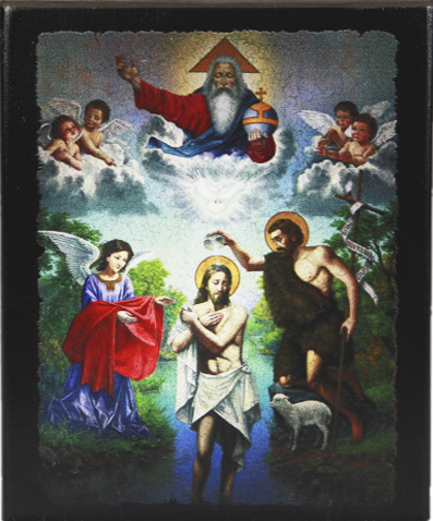 Икона "Крещение Иисуса Христа"  на деревянной основе, 12 х 10