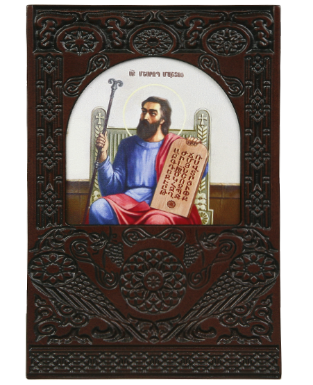 Икона-хачкар "Святой Месроп Маштоц" в резной рамке, 21 х 14,5