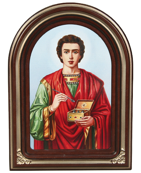 Икона-хачкар "Святой Пантелеймон" в резной рамке, 27 х 20