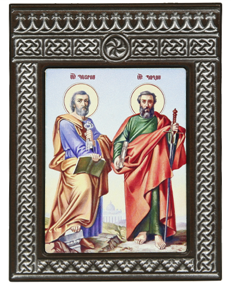 Икона-хачкар "Святые Апостолы Петр и Павел" в резной рамке, 20 х 15