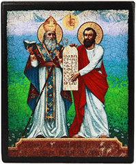 Икона "Святой Саак Партев и Святой Месроп Маштоц"  на деревянной основе, 12 х 10