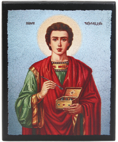 Икона "Святой Пантелеймон" на деревянной основе, 12 х 10