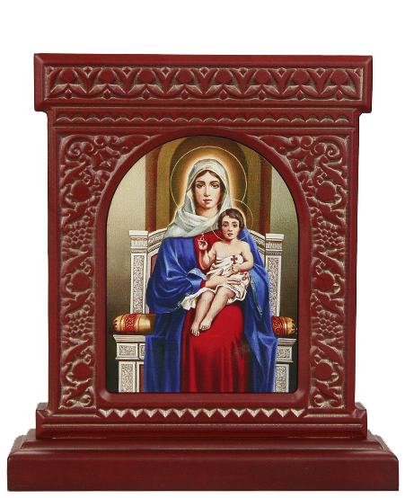 Икона-хачкар "Святая Дева Мария с младенцем" в резной рамке, 20 х 18