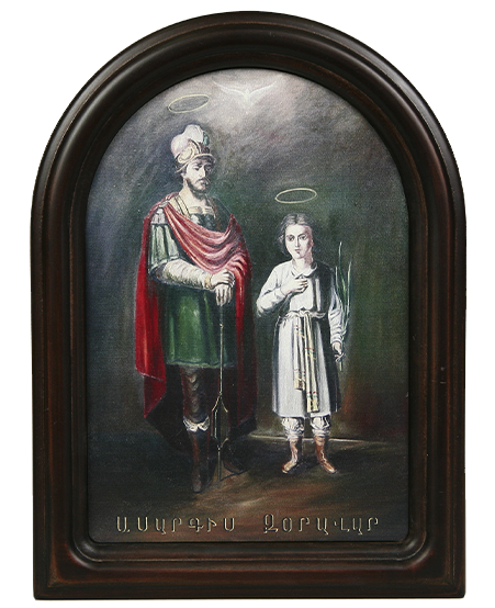 Икона "Военачальник Святой Саркис и Святой Мартирос" в резной рамке, 27 х 20