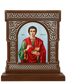 Икона-хачкар "Святой Пантелеймон" в резной рамке, 20,5 х 19