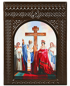 Икона-хачкар "Воздвижение честного и животворящего Креста Господня" в резной рамке, 21 х 15