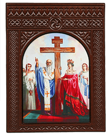 Икона-хачкар "Воздвижение честного и животворящего Креста Господня" в резной рамке, 21 х 15