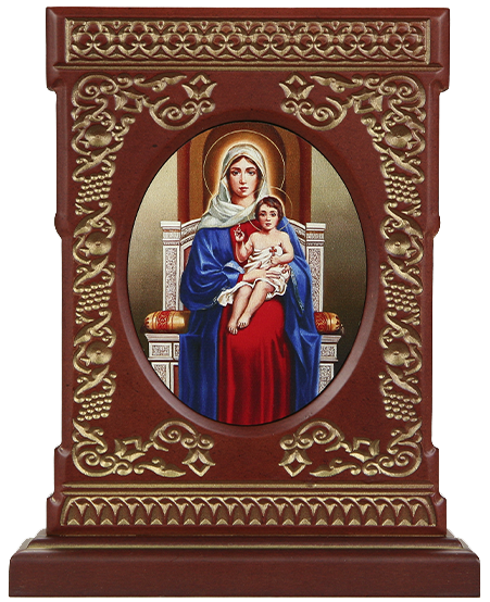 Икона-хачкар "Святая Дева Мария с младенцем" в резной рамке, 23,5 х 18,5