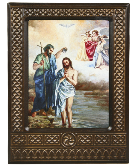 Икона-хачкар "Крещение Иисуса Христа" в резной рамке, 20 х 15