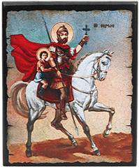 Икона "Военачальник Святой Саркис и Святой Мартирос" на деревянной основе, 12 х 10