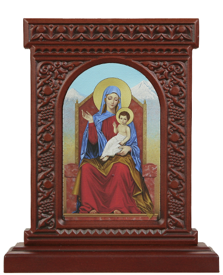 Икона-хачкар "Святая Дева Мария с младенцем" в резной рамке, 23 х 19