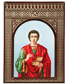 Икона-хачкар "Святой Пантелеймон " в резной рамке, 21 х 15