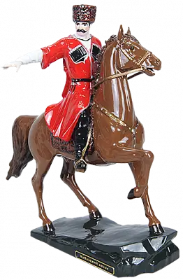 Статуэтка Кубанский казак на гнедом коне малый (ручная роспись)