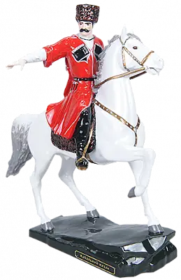 Статуэтка Кубанский казак на белом коне малый (ручная роспись)
